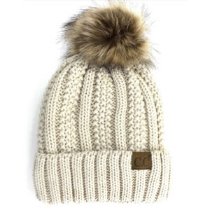 CC Brand Pom Thick Beanie Sherpa Lined Chunky Knit Stretch Women's Winter Hat